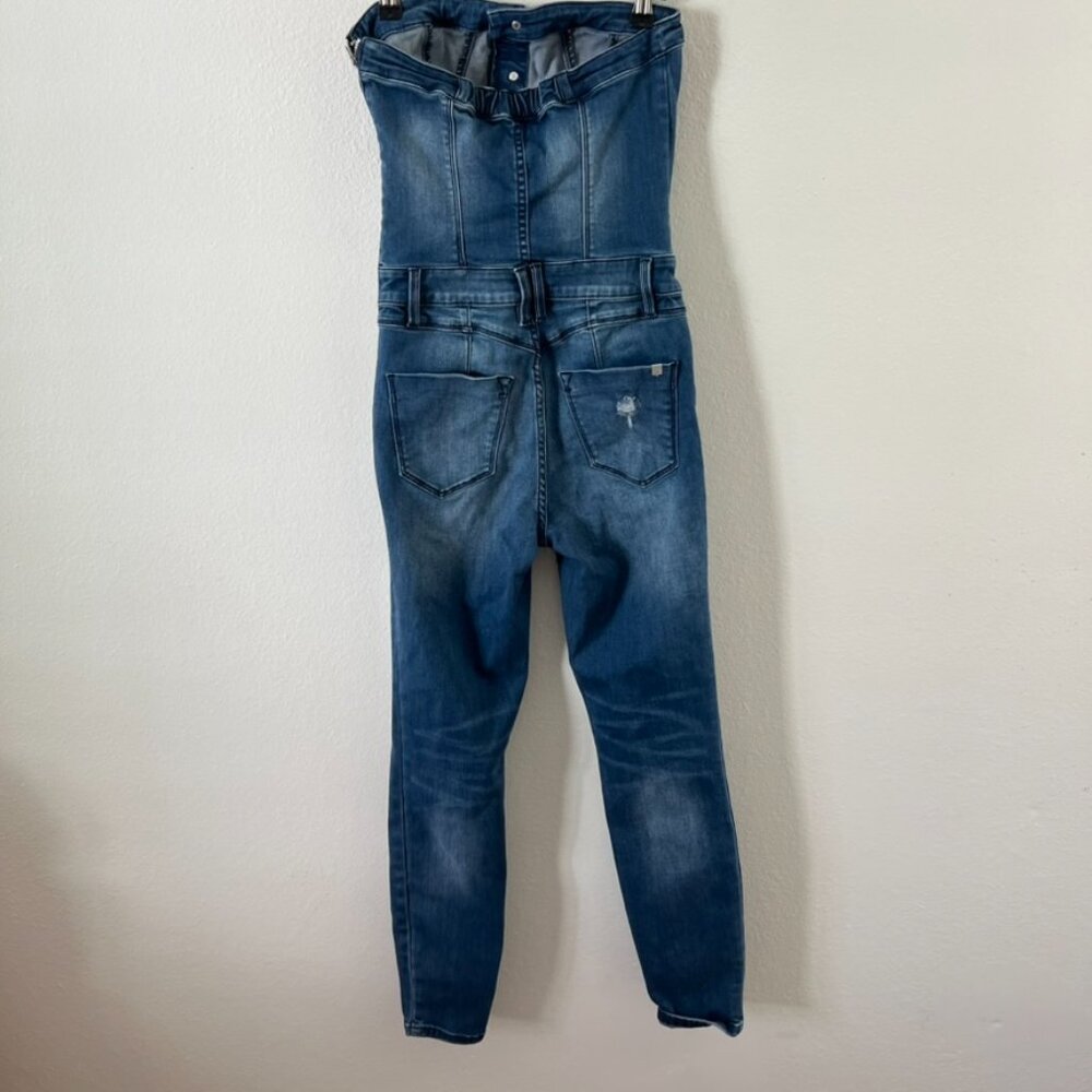 Bebe Strapless Denim Jumpsuit Blue Jean 90s Style One Piece Size 27 - Picture 3 of 8
